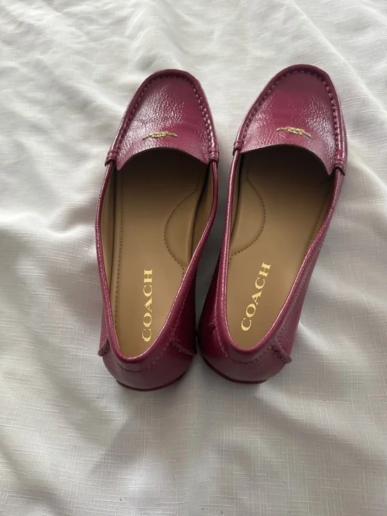 Coach Plum/Purple Leather Driving Loafers with Gold Logo - Picture 3 of 8